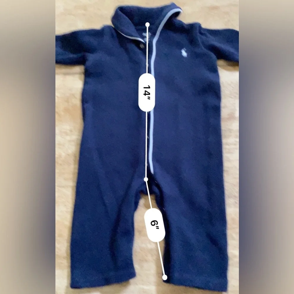 Ralph‎ Lauren Infant Size 6 Months Navy Ribbed Cotton Polo Coverall